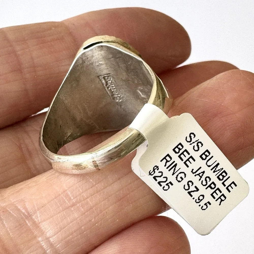 Navajo Bumblebee Jasper Mens Ring Sz 9.5 Annie Lincoln‎ Sterling Handmade Band